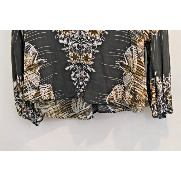 Free People Birds of a Feather Top Womens size S Black Deep V-Neck Button Up - Picture 3 of 7